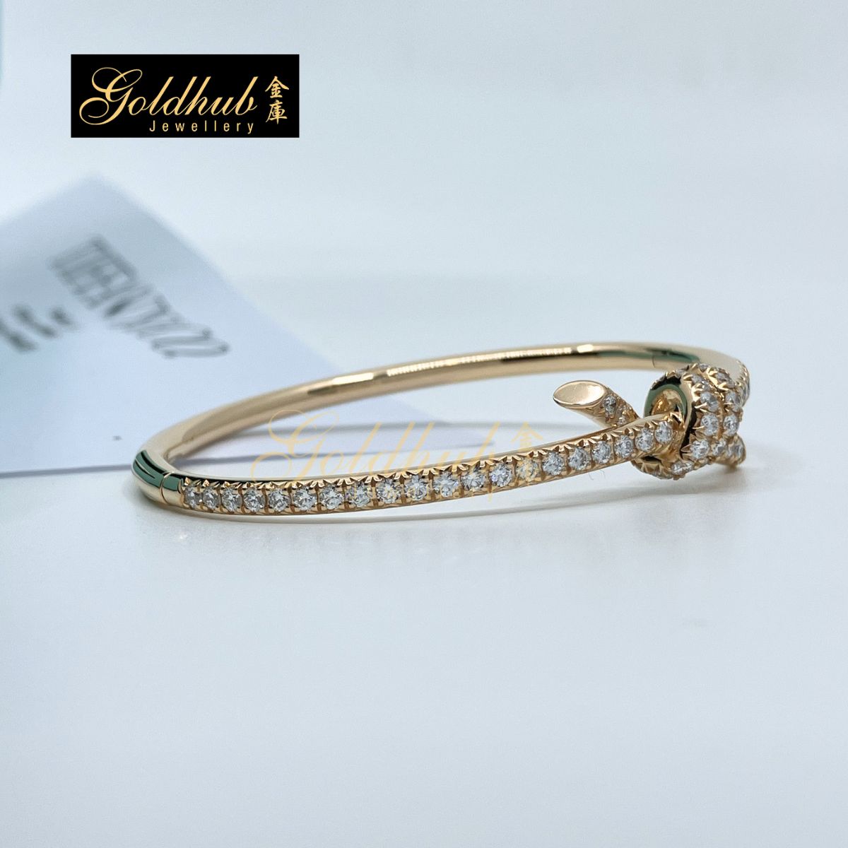 Tiffany Knot Bangle with Pave Diamonds in Rose Gold, Size Small
