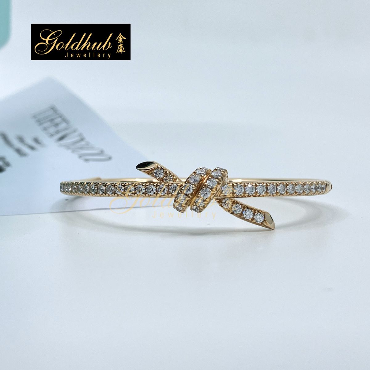 Tiffany Knot Bangle with Pave Diamonds in Rose Gold, Size Small