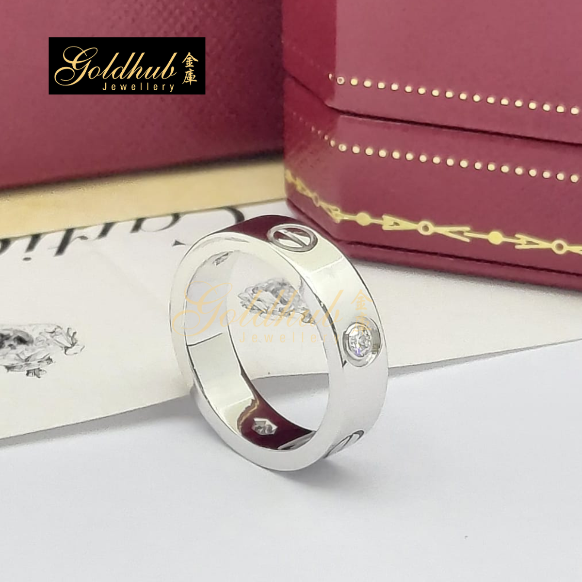 Cartier Love Ring, Classic Model, 3 Diamonds in White Gold, Size 55