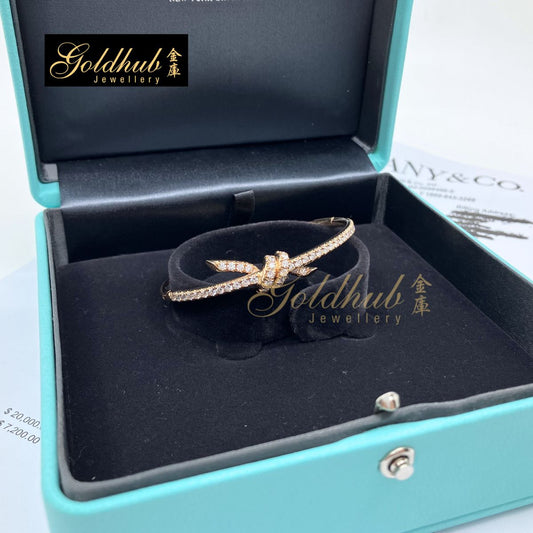 Tiffany Knot Bangle with Pave Diamonds in Rose Gold, Size Small