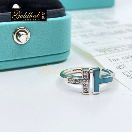 [Reserved] Tiffany T Diamond and Turquoise Wire Ring in White Gold, Size 6