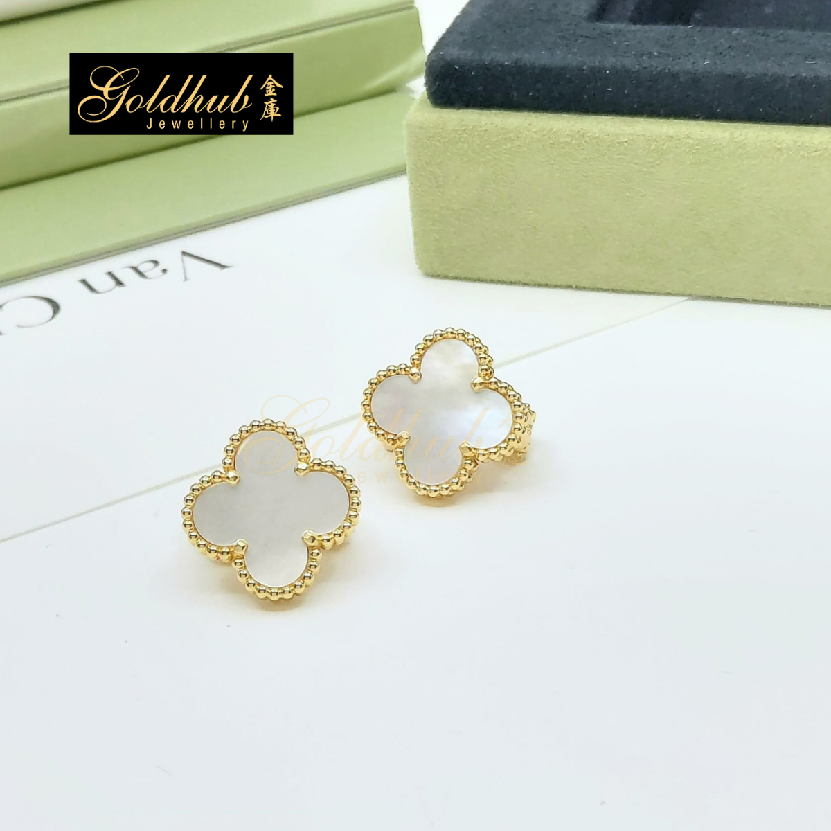Van Cleef & Arpels Vintage Alhambra Earrings, Mother of Pearl in Yellow Gold