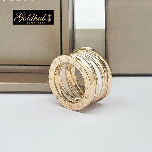 Bvlgari B.zero1 Ring, Legend 4 Band, White Ceramic in Rose Gold, Size 50 GR00748
