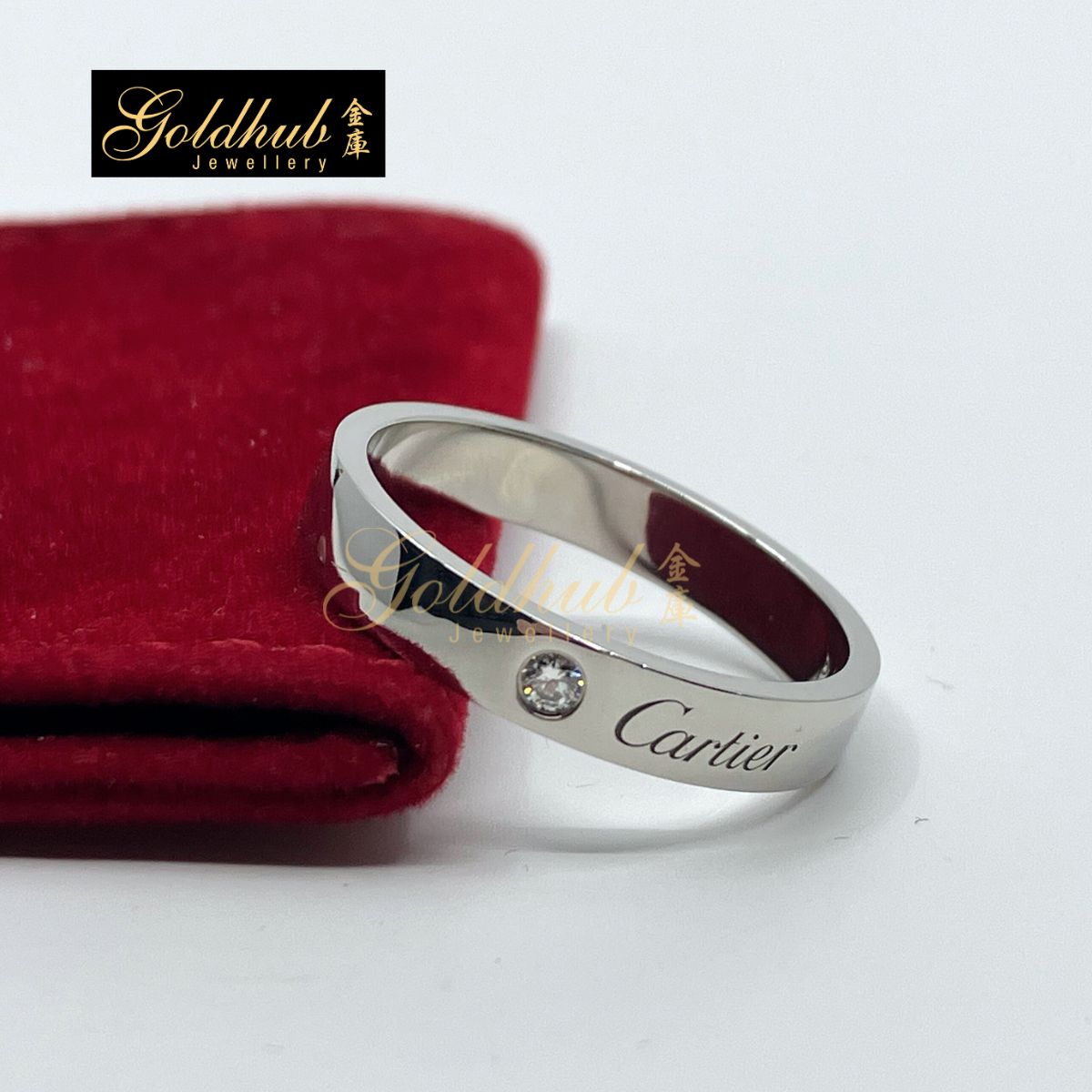 [Reserved] Cartier C de Cartier Wedding Ring, 4mm, 1 Diamond in Platinum Size 61 DR00866