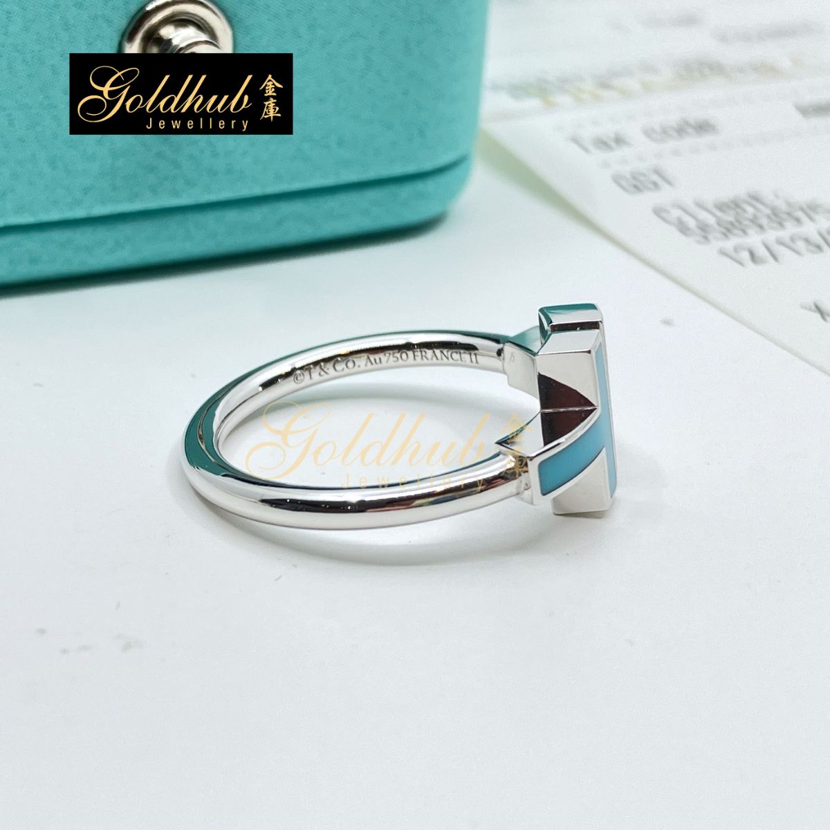 [Reserved] Tiffany T Diamond and Turquoise Wire Ring in White Gold, Size 6