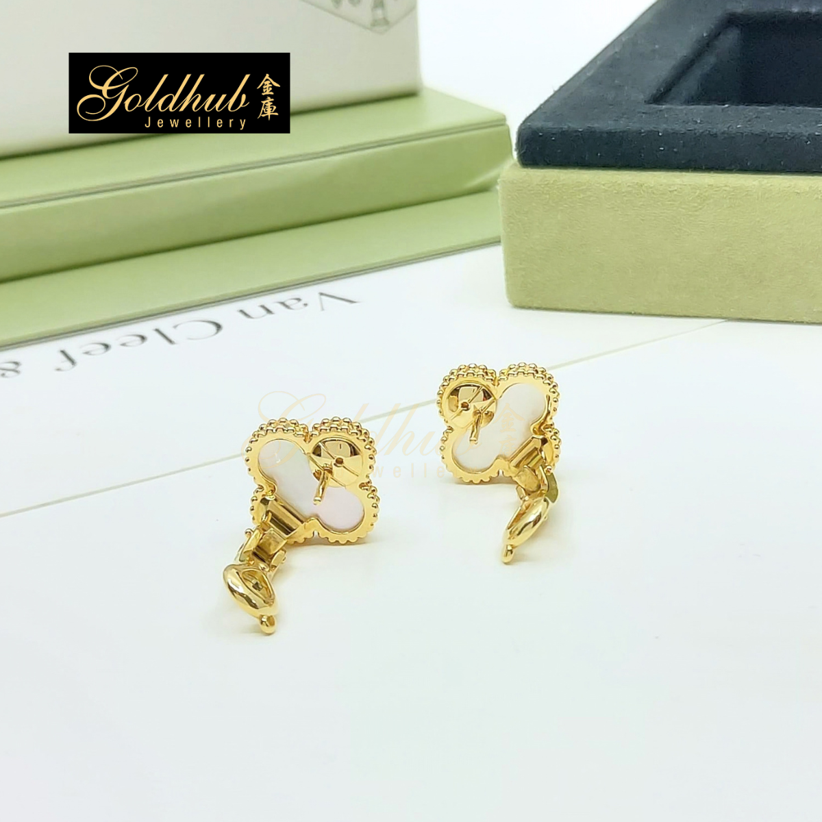 Van Cleef & Arpels Vintage Alhambra Earrings, Mother of Pearl in Yellow Gold