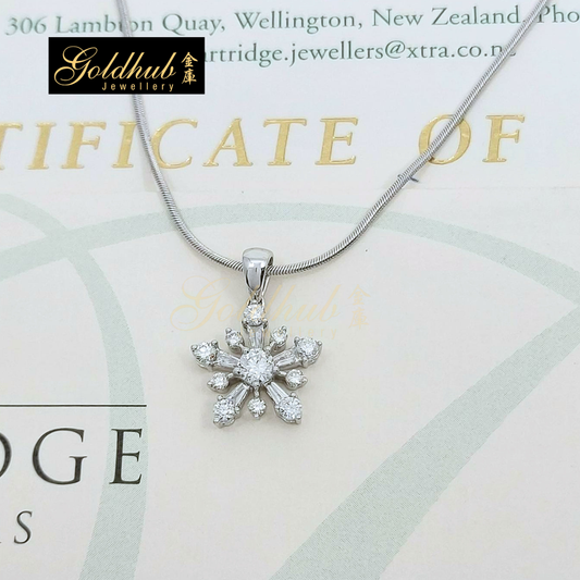 Snow Flake Diamond Necklace in White Gold