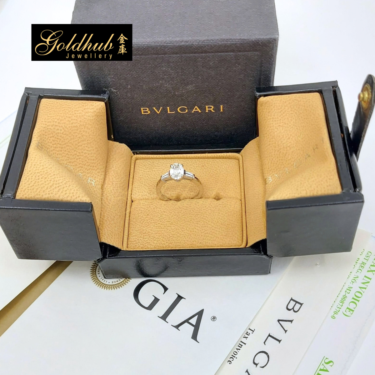 Bulgari Griffe Ring, 1.00ct Oval Brilliant Solitaire Diamond in Platinum, Size 51