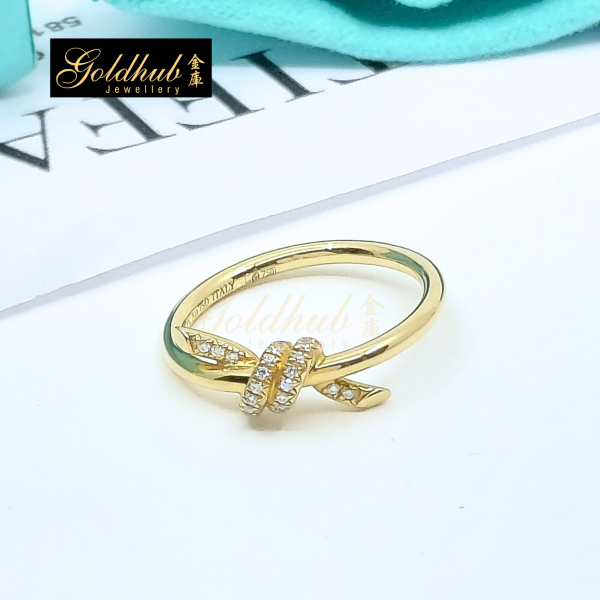 Tiffany & Co Knot Ring with Diamonds in Yellow Gold, Size 5.5