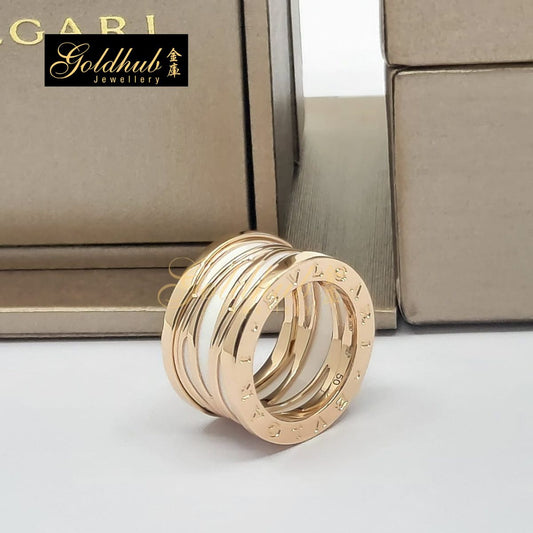 Bvlgari B.zero1 Ring, Legend 4 Band, White Ceramic in Rose Gold, Size 50 GR00748