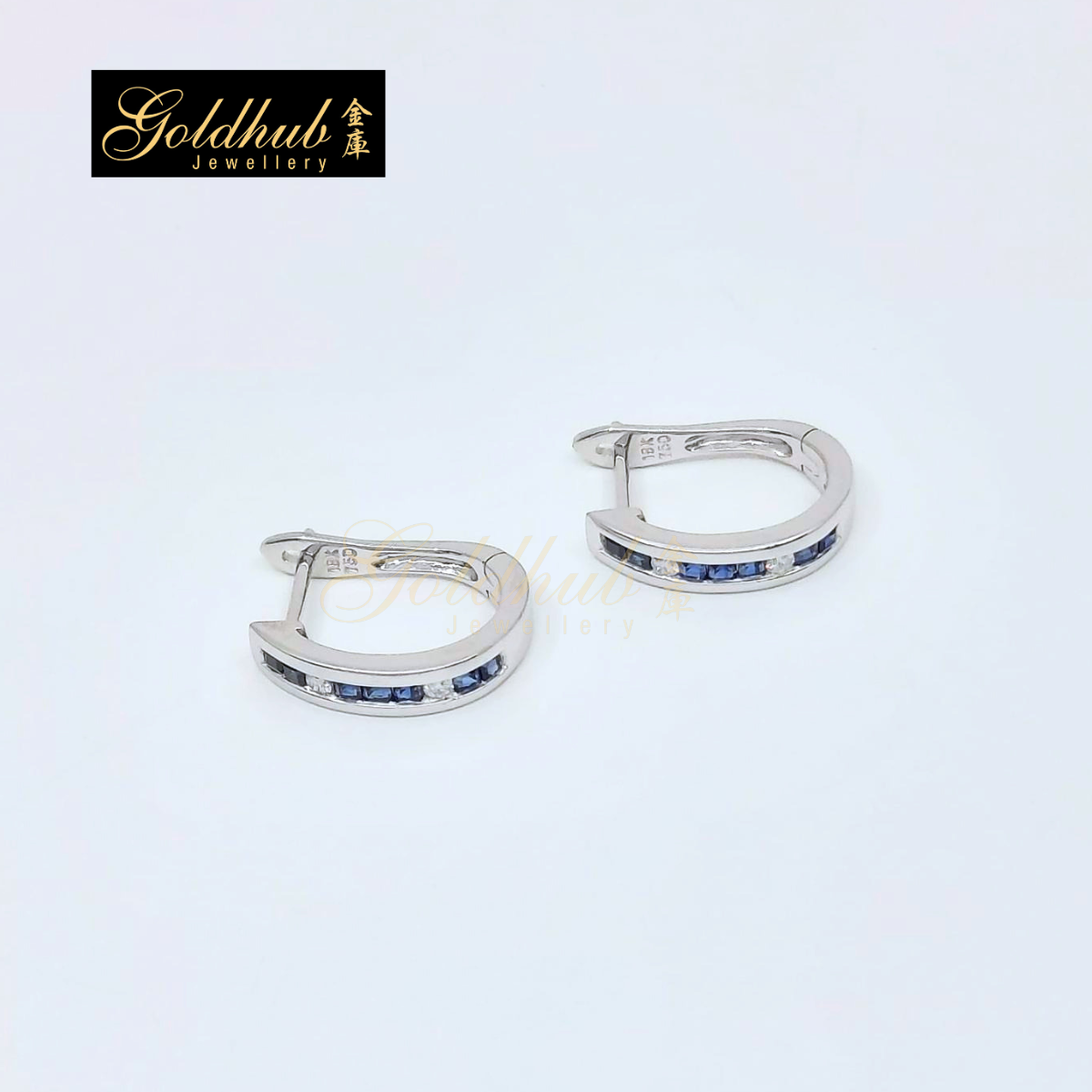 Blue Sapphire Diamond Earrings in White Gold