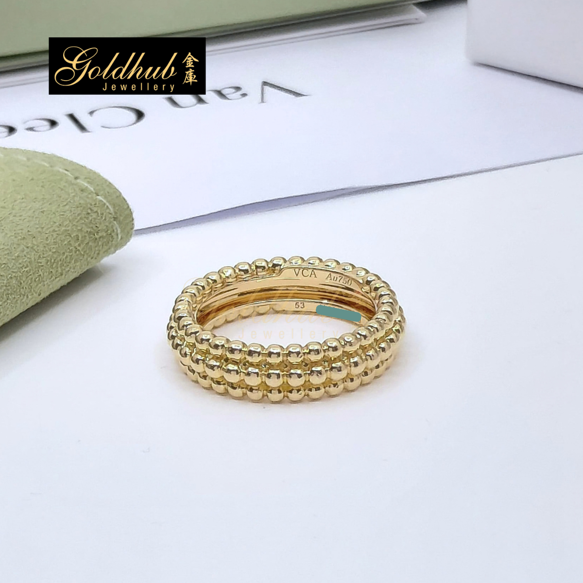 Van Cleef Arpels Perlée Pearls of Gold Ring, 3 Rows in Yellow Gold, Size 53