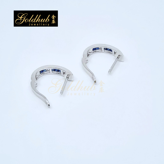 [Reserved] Blue Sapphire Diamond Earrings in White Gold