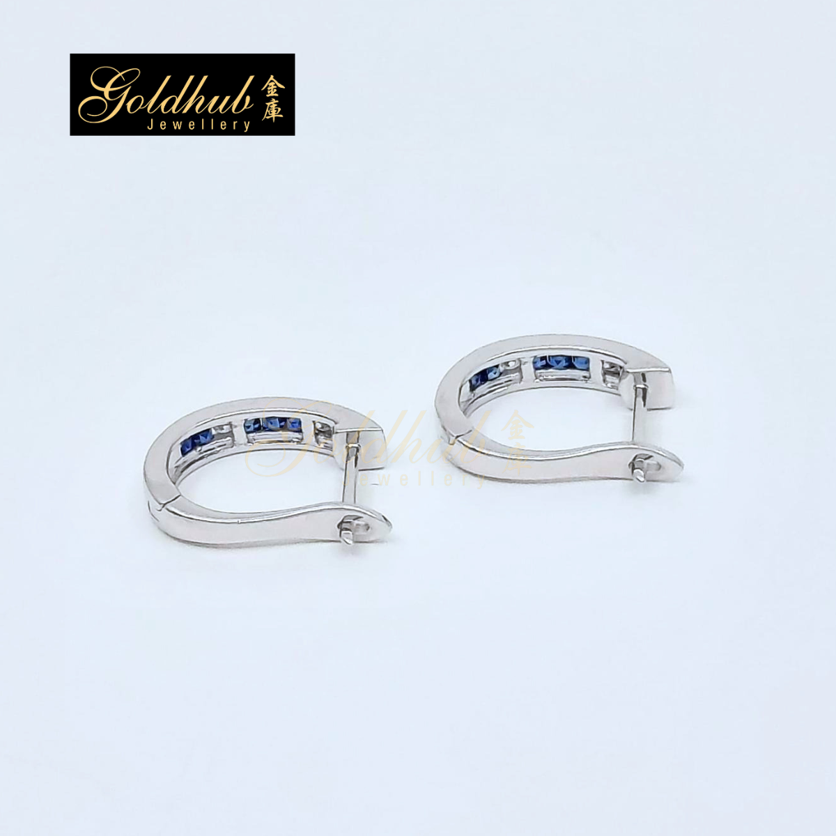 Blue Sapphire Diamond Earrings in White Gold