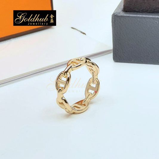 Hermes Chaine d'ancre Enchainee Ring, Small Model in Rose Gold, Size 51