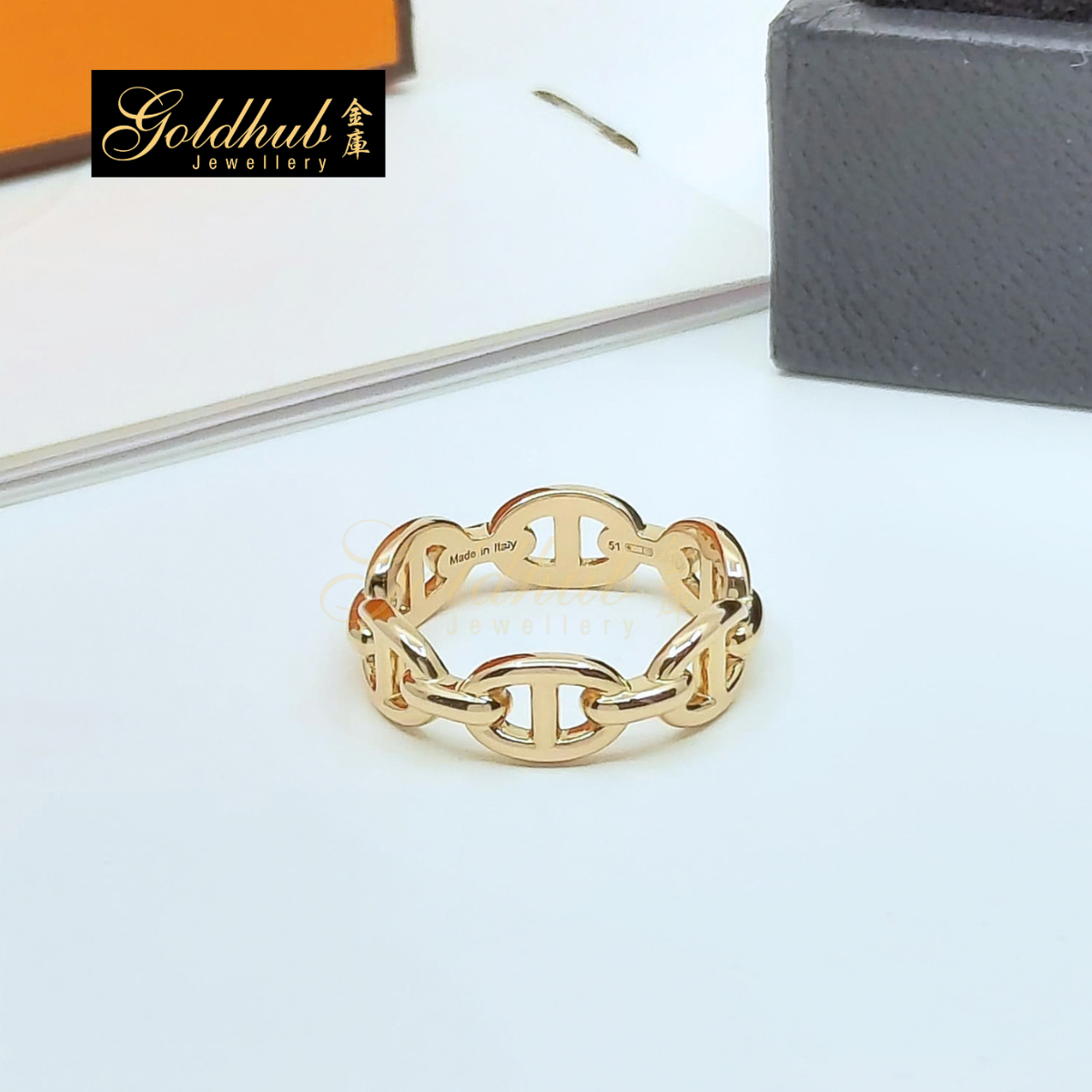 Hermes Chaine d'ancre Enchainee Ring, Small Model in Rose Gold, Size 51