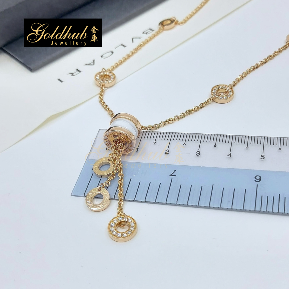 Bulgari B.zero1 White Ceramic and Pave Diamonds Necklace in Rose Gold