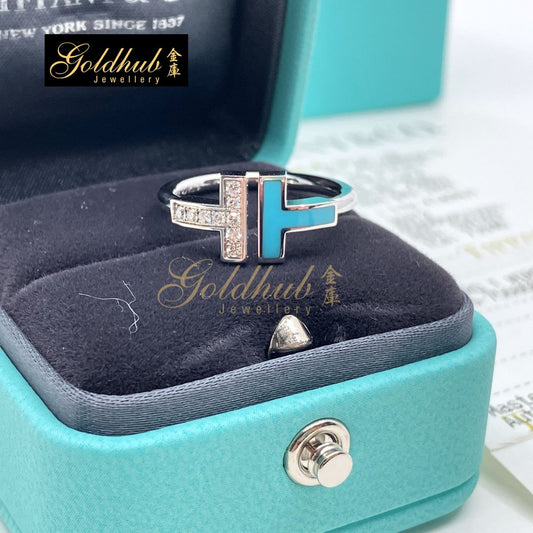 [Reserved] Tiffany T Diamond and Turquoise Wire Ring in White Gold, Size 6