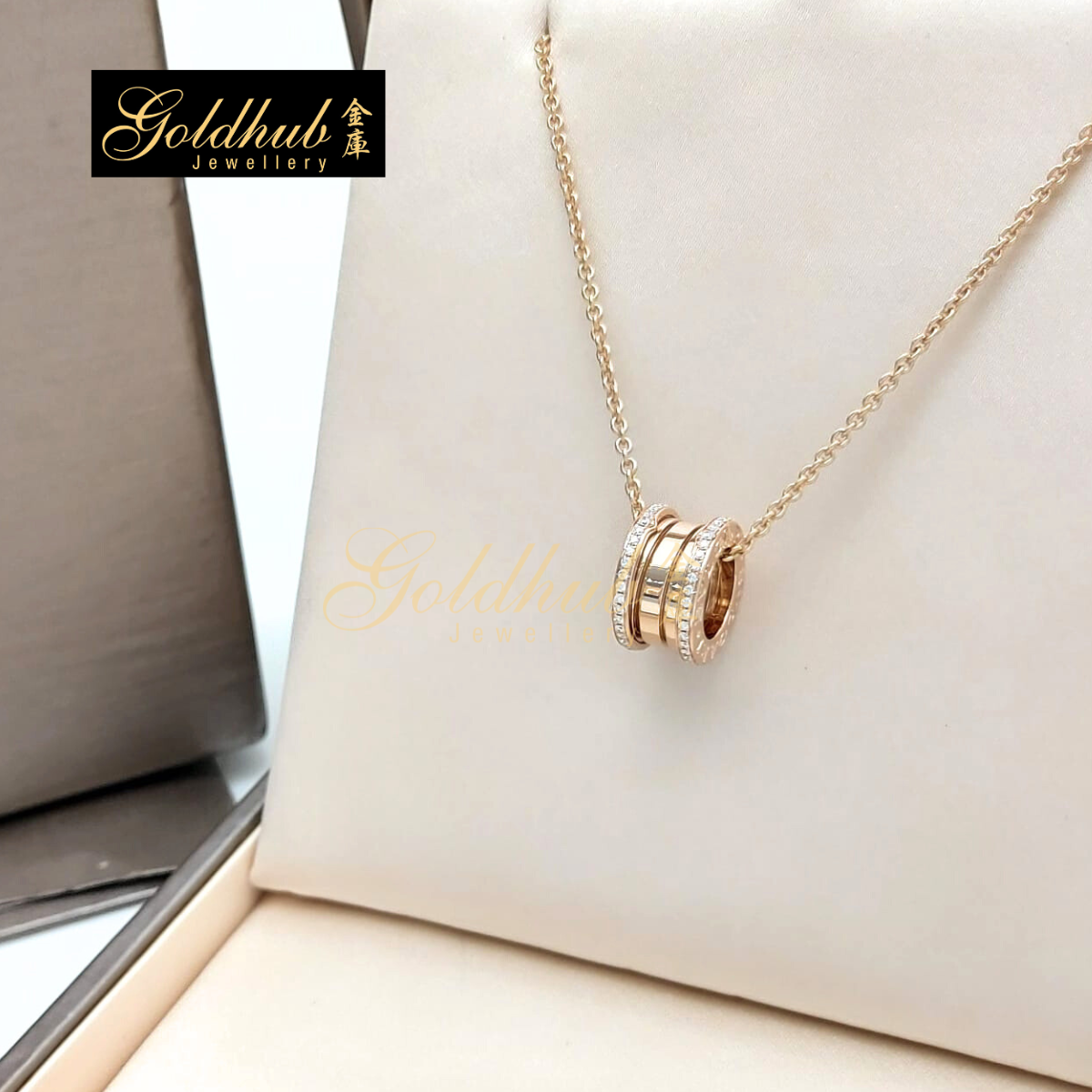 Bvlgari B.zero1 Necklace, Pave Diamonds on the Edges in Rose Gold