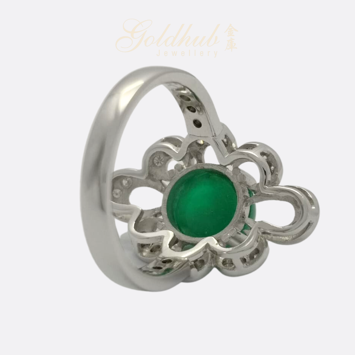 18k Emerald Diamond Ring in White Gold
