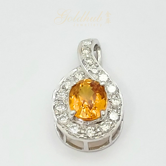 18k Yellow Sapphire Diamond Pendant in White Gold