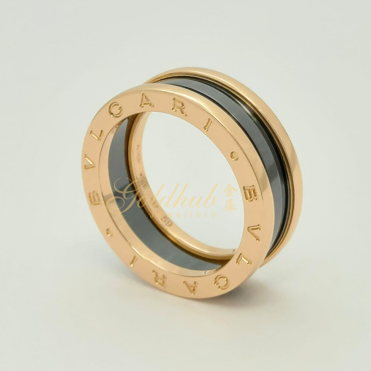 Bvlgari B.zero1 Black Ceramic 2 Band Ring in Rose Gold