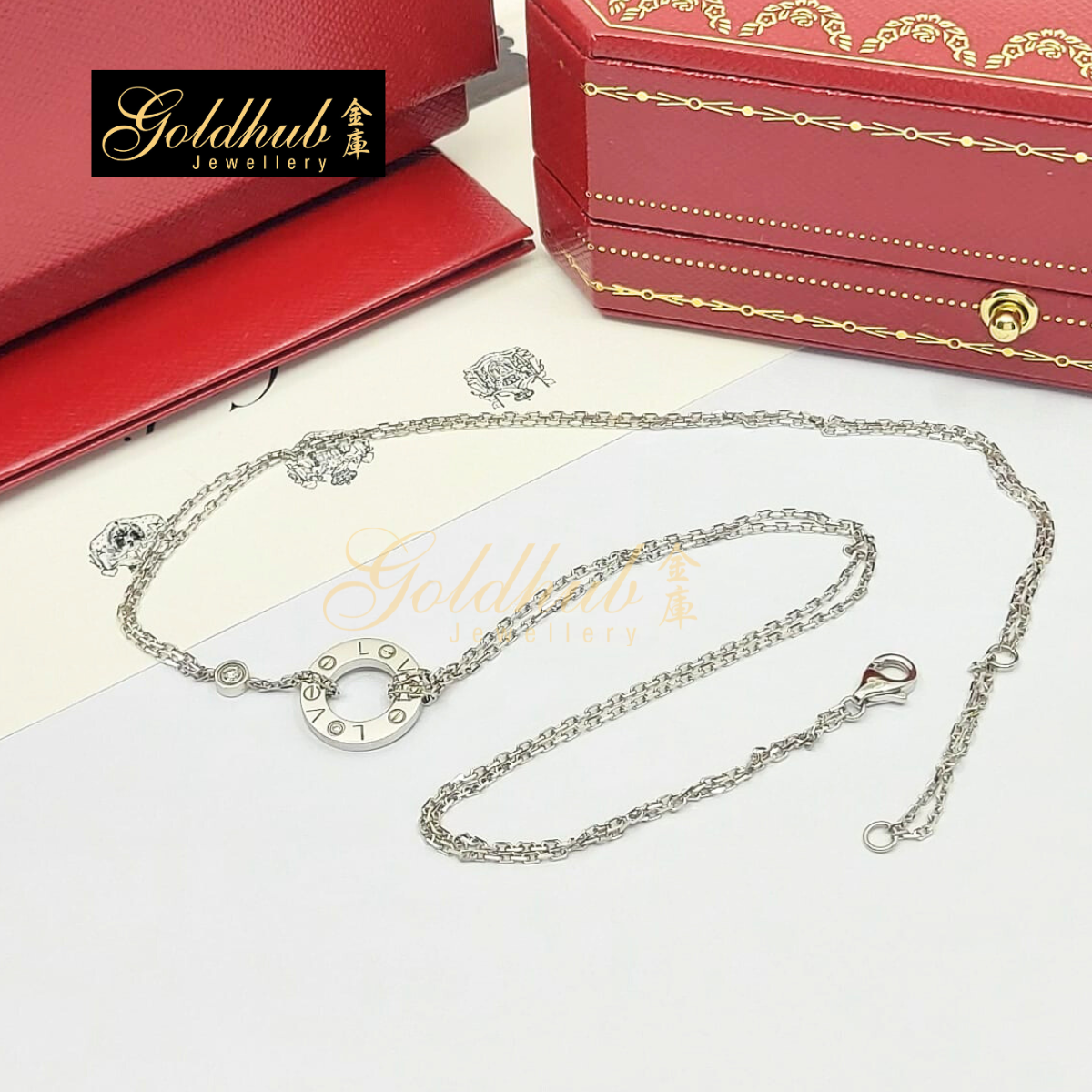 [Reserved] Cartier Love Necklace, 2 Diamonds in White Gold