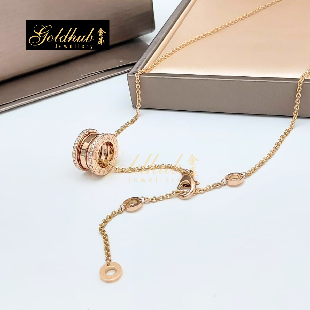 Bvlgari B.zero1 Necklace, Pave Diamonds on the Edges in Rose Gold