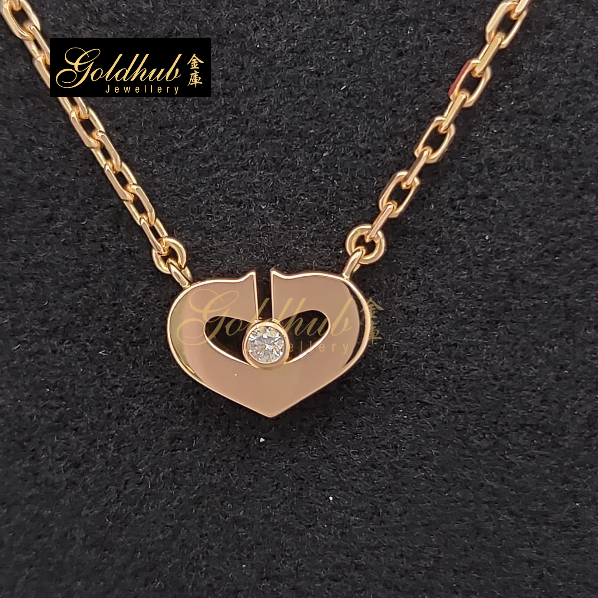 Cartier C Heart Necklace, 1 Diamond in Rose Gold