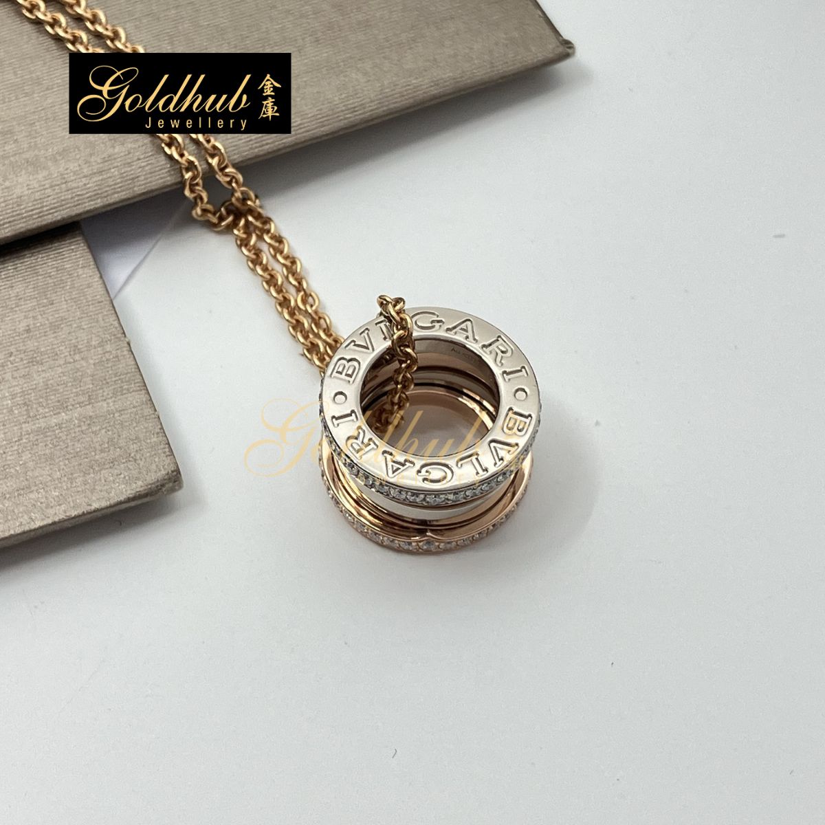 Bulgari B.zero1 Necklace with Pave Diamonds in Rose and White Gold