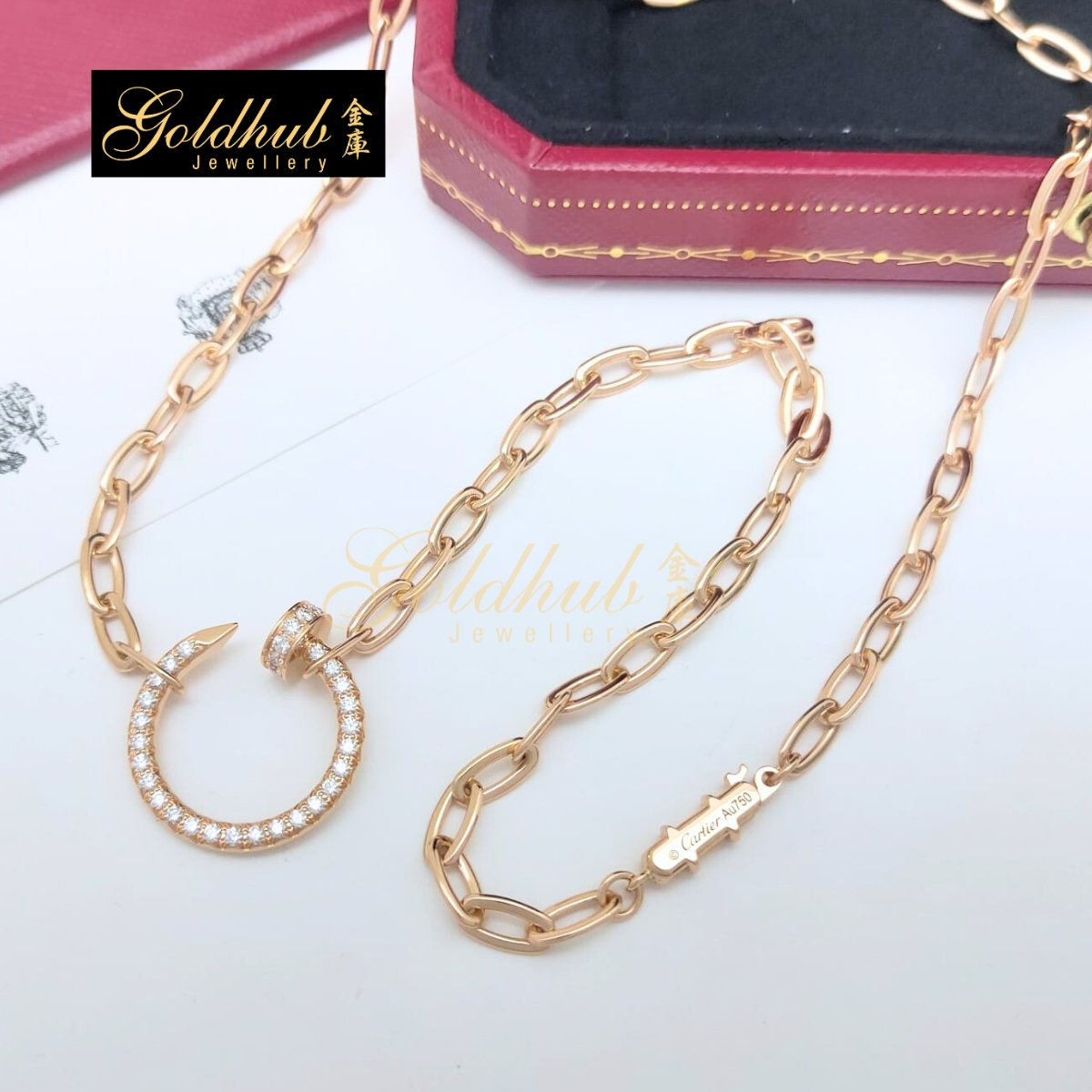 Cartier Juste Un Clou Necklace, Paved Diamonds in Rose Gold