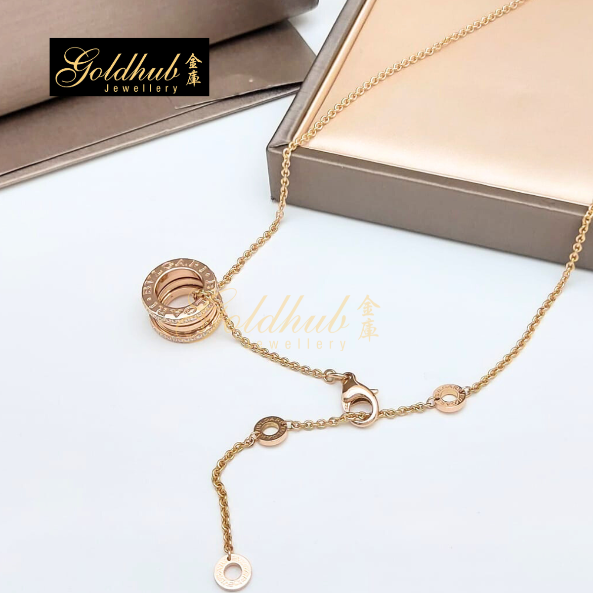 Bvlgari B.zero1 Necklace, Pave Diamonds on the Edges in Rose Gold