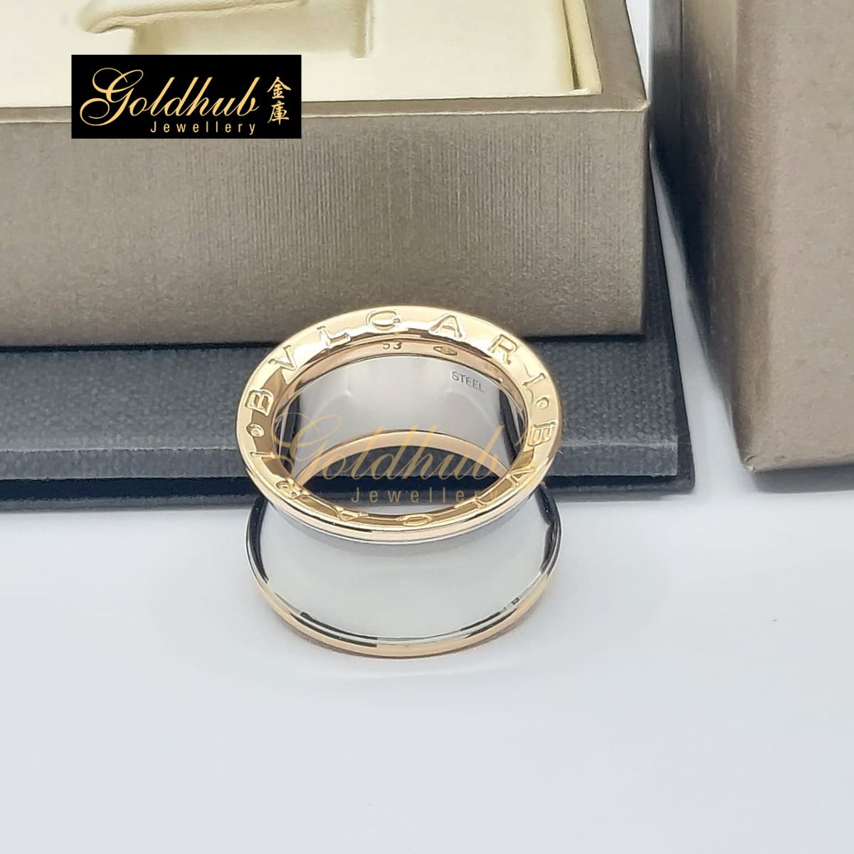 Bvlgari B.zero1 Anish Kapoor Ring in Rose Gold Stainless Steel, Size 53