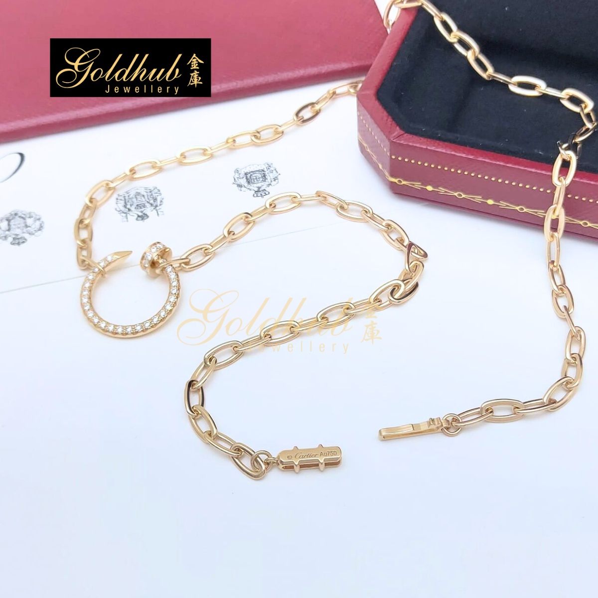 Cartier Juste Un Clou Necklace, Paved Diamonds in Rose Gold