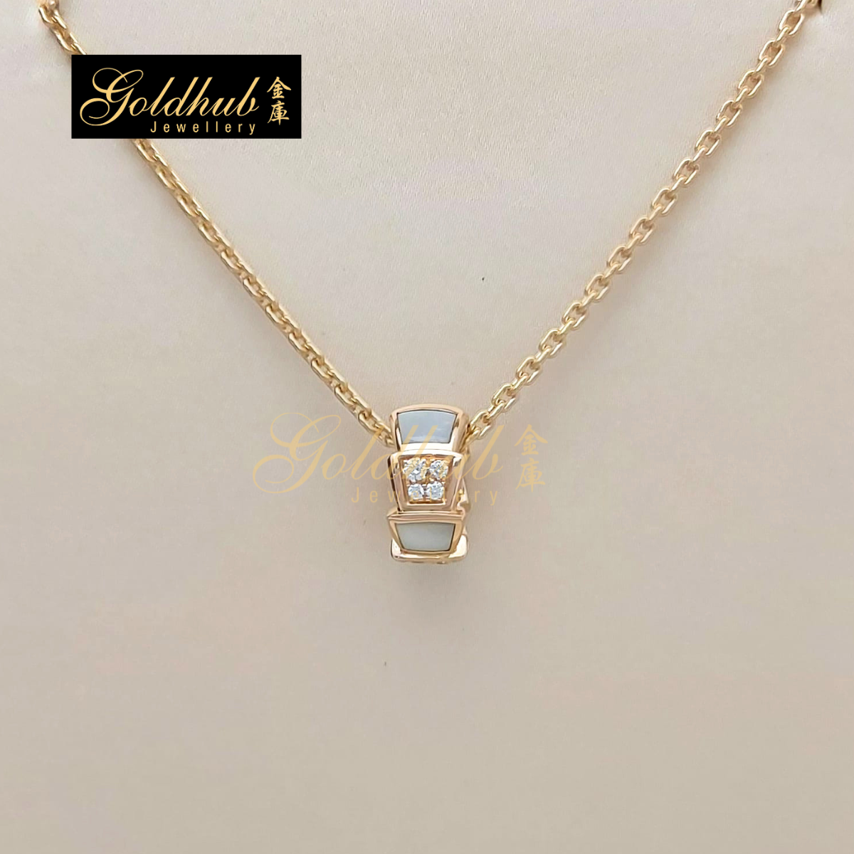 Bulgari Serpenti Viper Necklace, with Pave Diamonds and Mother-of-Pearl in Rose Gold