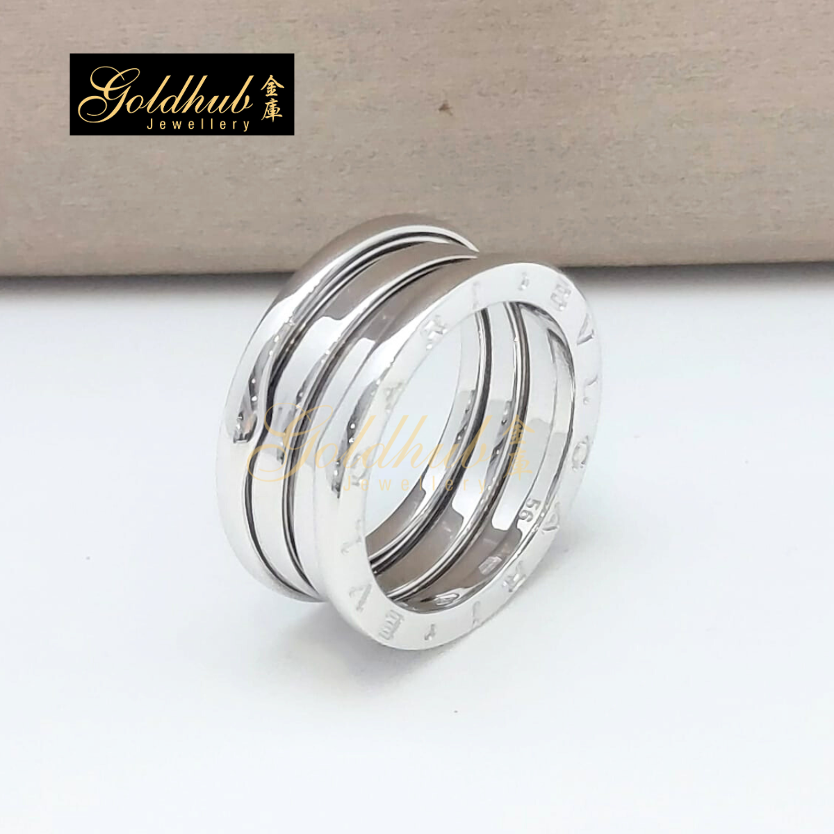 Bvlgari B.zero1 2 Band Ring in White Gold, Size 56