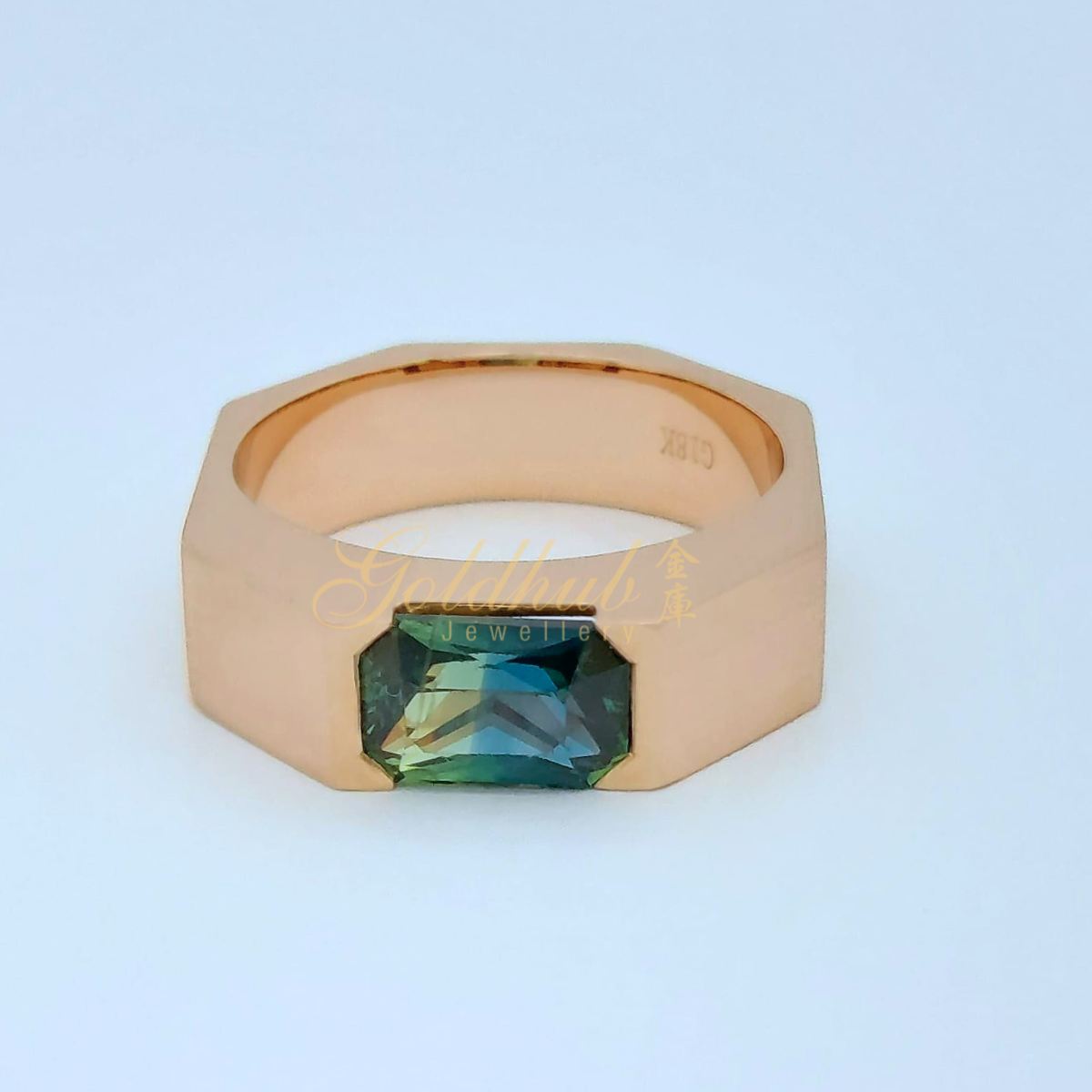 2.65ct Blue Yellowish Green Sapphire Ring in Rose Gold