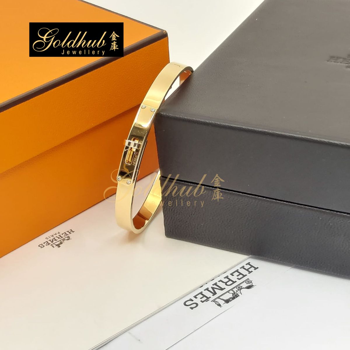 [Reserved] Hermes Kelly Bracelet, Small Model, 4 Diamonds in Rose Gold, Size SH
