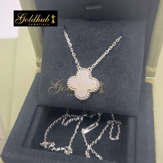 Van Cleef & Arpels Vintage Alhambra Pendant, Holiday 2022, Green Celadon with Diamond in White Gold
