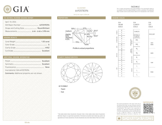 1.03 Carat G VVS2 Round Cut Diamond 6492078396