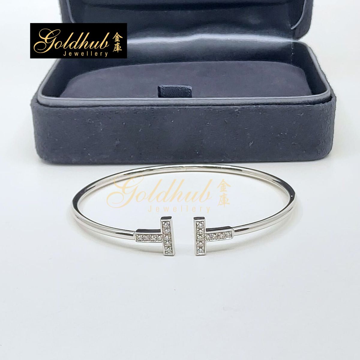 Tiffany T Diamond Wire Bracelet in White Gold