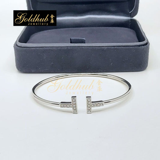 Tiffany T Diamond Wire Bracelet in White Gold