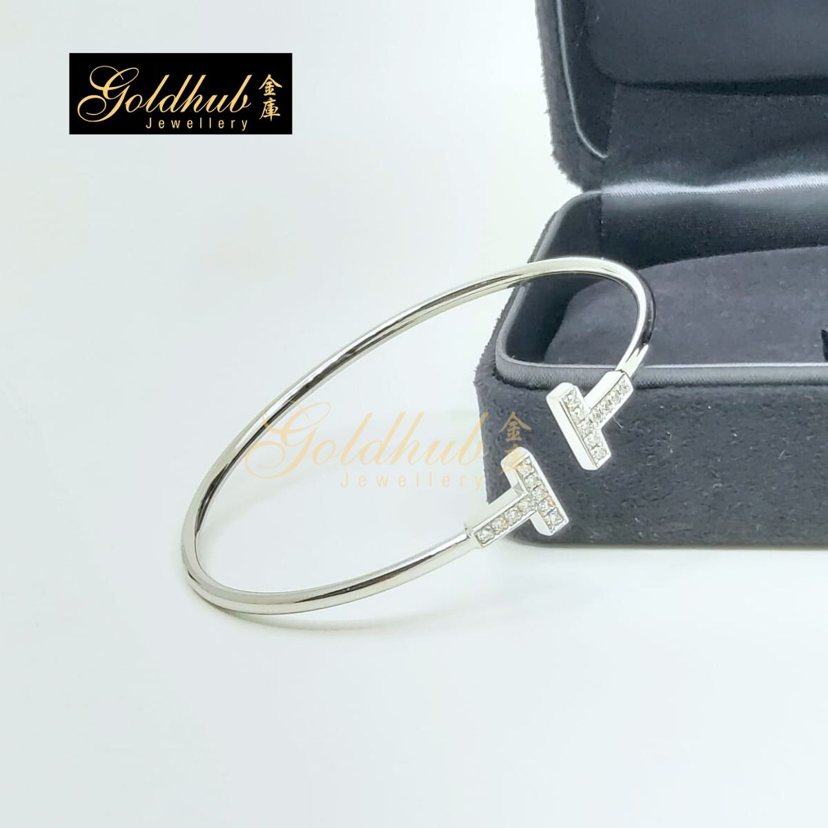 Tiffany T Diamond Wire Bracelet in White Gold