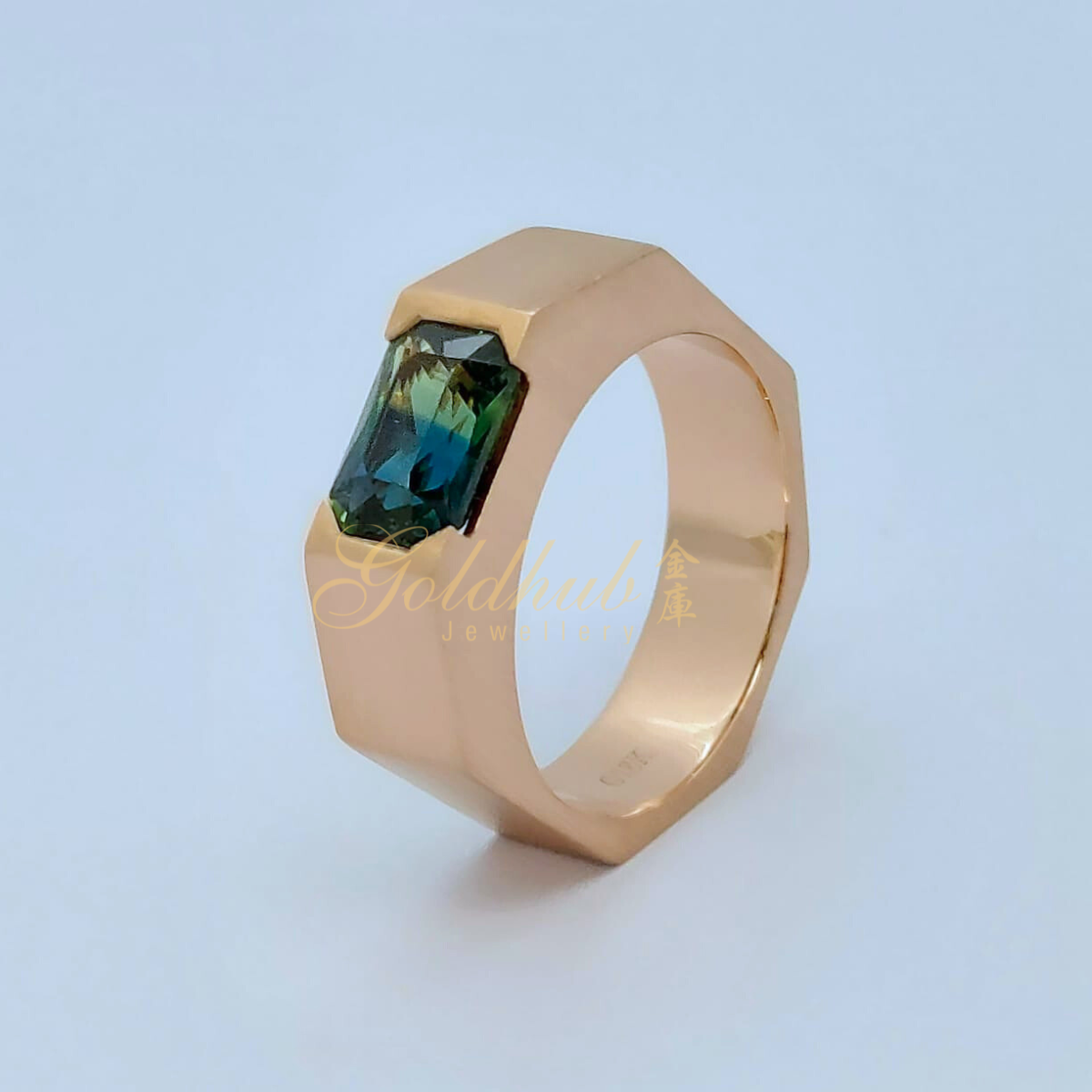 2.65ct Blue Yellowish Green Sapphire Ring in Rose Gold