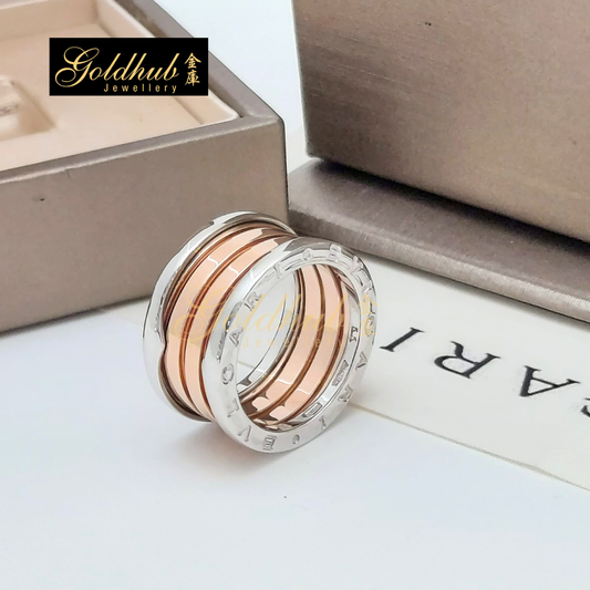 Bulgari B.zero1 4 Band Ring in White and Rose Gold, Size 55