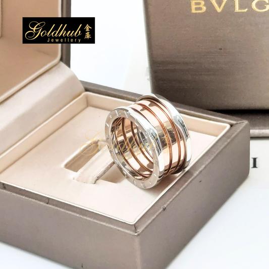 Bulgari B.zero1 4 Band Ring in White and Rose Gold, Size 55