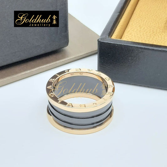 Bvlgari B.zero1 4 Band Ring, Black Ceramic in Rose Gold, Size 62