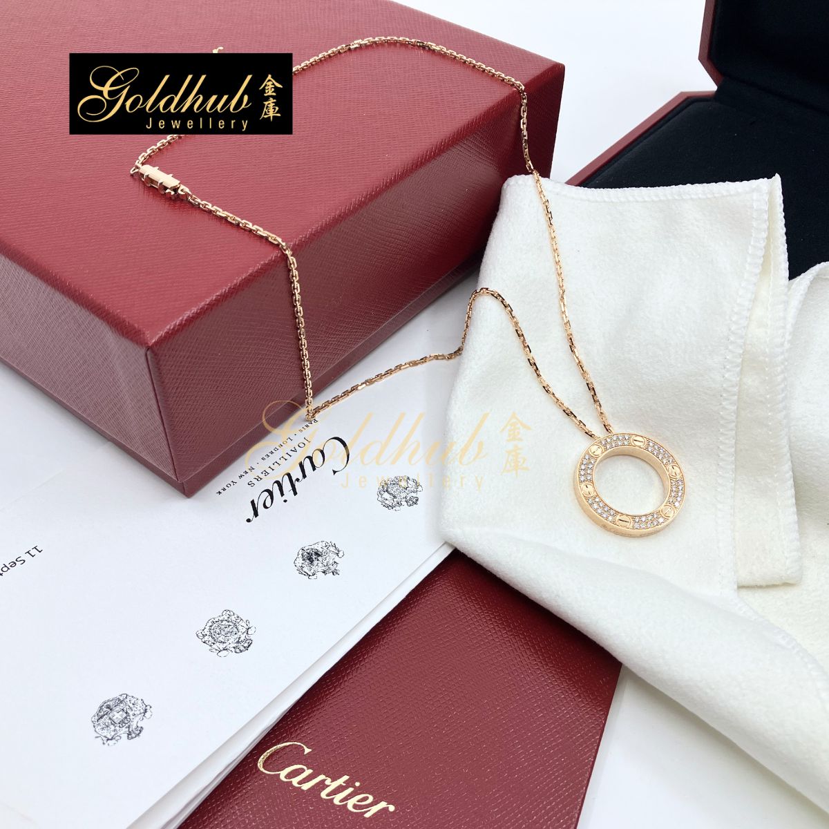 Cartier Love Pendant, Pave Diamonds in Rose Gold