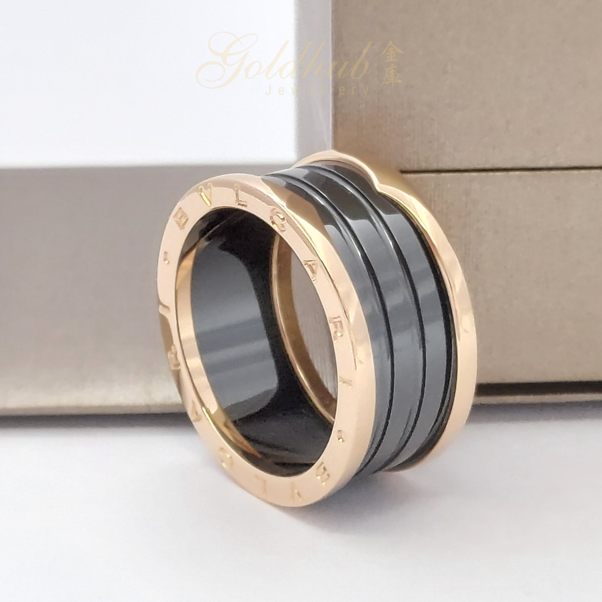 18k Pre-loved Bvlgari Black Ceramic Ring in Rose Gold