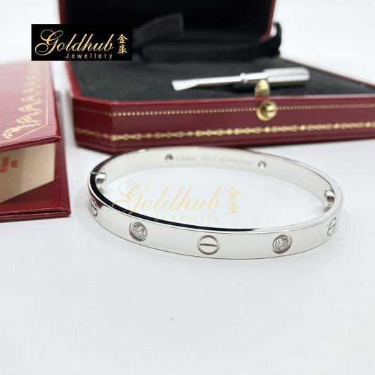 Cartier Love Bracelet, Classic Model, 4 Diamonds in White Gold, Size 17